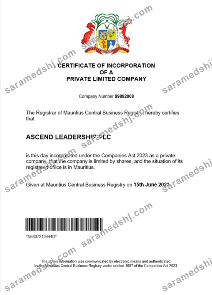Mauritius business registration certificate Word and PDF template
